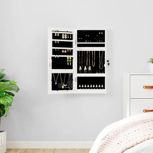 Espejo Con Joyero y Luces LED Para Pared Blanco