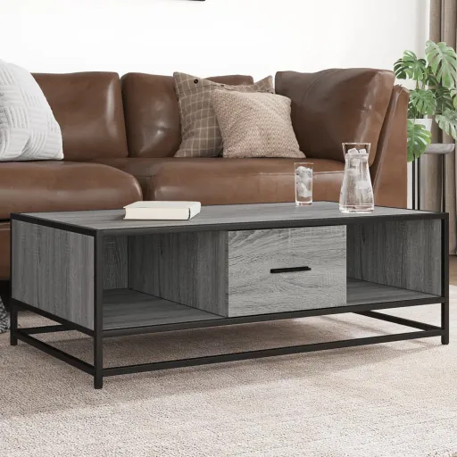 Mesa de Centro Madera Ingeniería Metal Gris Sonoma 100x57x35 cm