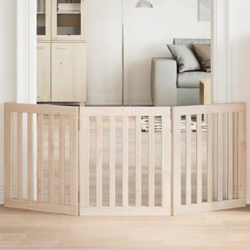 Puerta Para Perros Plegable de 3 Paneles, 150 cm, Madera de Álamo