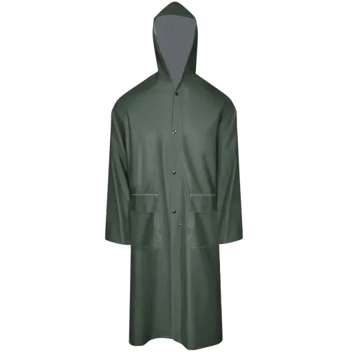 Chubasquero Impermeable Largo Con Capucha Talla L Verde