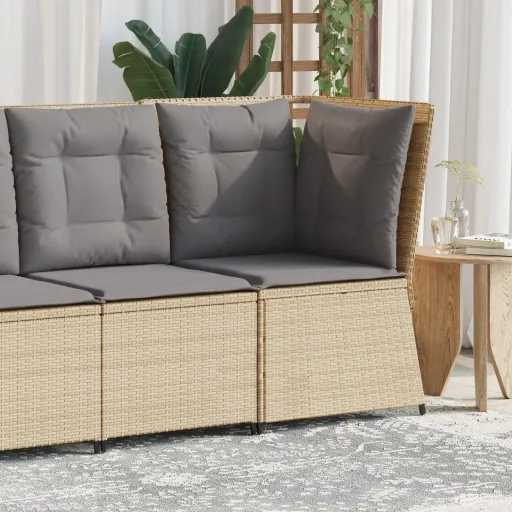 Sillón de Esquina de Jardín Con Cojines Ratán Sintético Beige