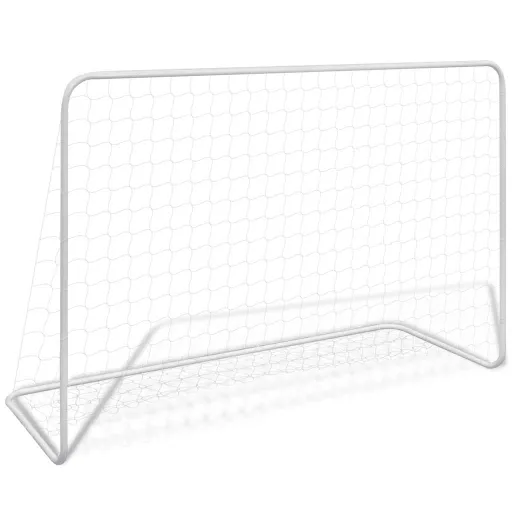 Portería de Fútbol Con Red Acero Blanco 182x61x122 cm
