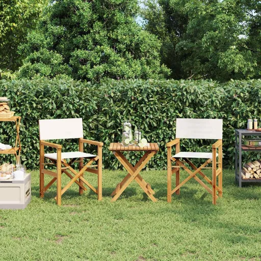 Sillas de Director Plegables 2 Uds Madera Maciza Teca Crema