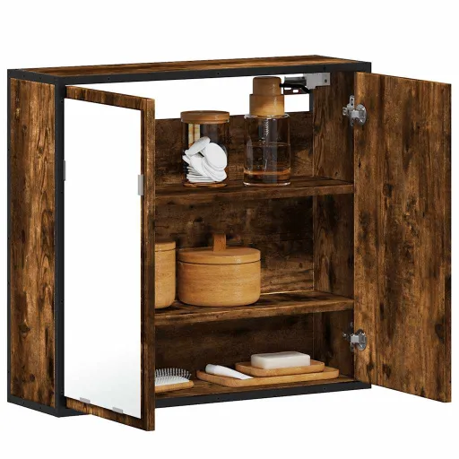 Armario Con Espejo Baño Madera Roble Ahumado 65x20x60 cm