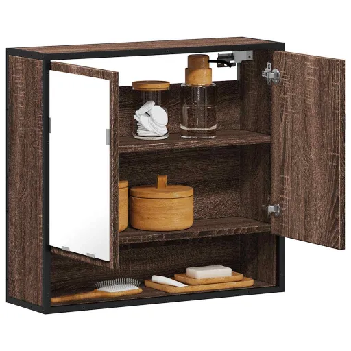 Armario Con Espejo Baño Madera Marrón Roble 65x20x60 cm