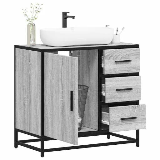 Mueble Lavabo Baño Madera Contrachapada Sonoma Gris 65x33x60 cm