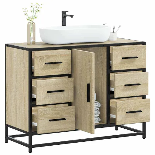 Armario Lavabo Baño Madera Ingeniería Roble Sonoma 80x33x60 cm