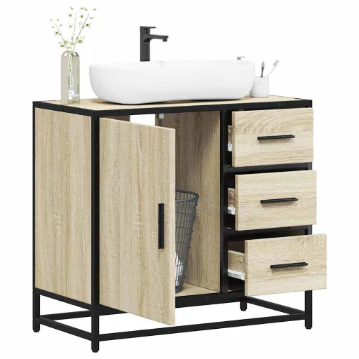 Armario de Lavabo de Baño Madera Roble Sonoma 65x33x60 cm