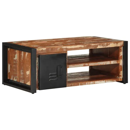 Mesa de Centro Multicolor 90x50x36 cm Madera Maciza Reciclada