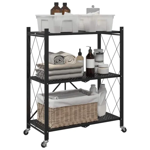Estantería Con Ruedas de Acero Negro 71x34x88 cm