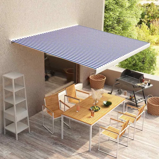 Toldo de Lona Azul y Blanco 350x250 cm