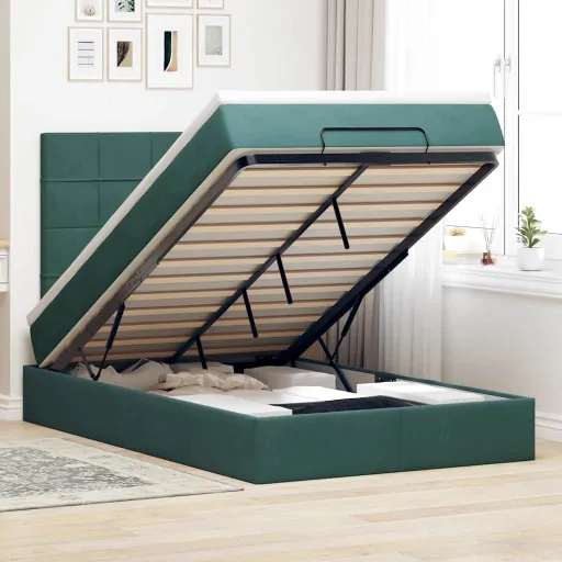 Estructura Cama Otomana Colchones Terciopelo Verde Oscuro