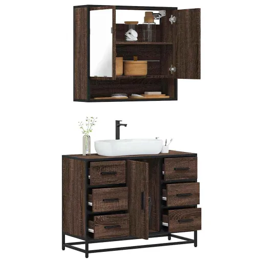 Set de Muebles Baño 2 Pzas Madera Contrachapada Marrón Roble
