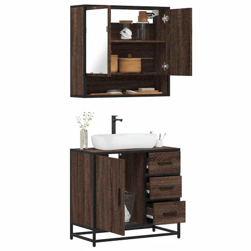 Set de Muebles Baño 2 Pzas Madera Contrachapada Marrón Roble
