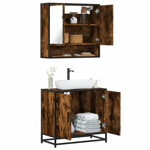 Set de Muebles Baño 2 Pzas Madera Contrachapada Roble Ahumado