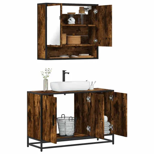 Set de Muebles Baño 2 Pzas Madera Contrachapada Roble Ahumado