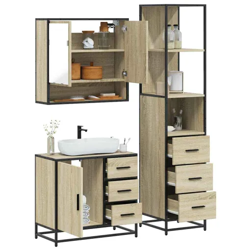 Set de Muebles de Baño 3 Pzas Madera Contrachapada Roble Sonoma