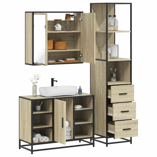 Set de Muebles de Baño 3 Pzas Madera Contrachapada Roble Sonoma