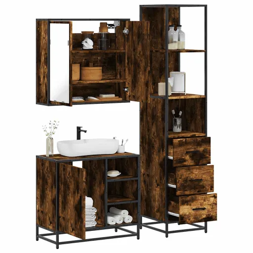 Set de Muebles Baño 3 Pzas Madera Contrachapada Roble Ahumado