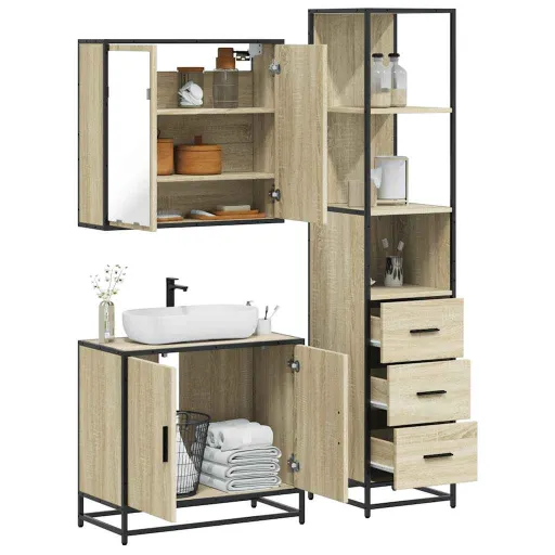 Set de Muebles de Baño 3 Pzas Madera Contrachapada Roble Sonoma