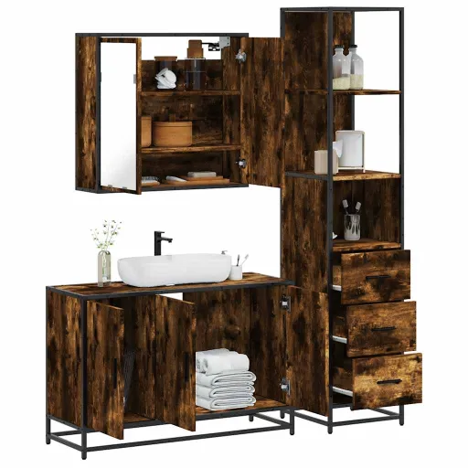 Set de Muebles Baño 3 Pzas Madera Contrachapada Roble Ahumado
