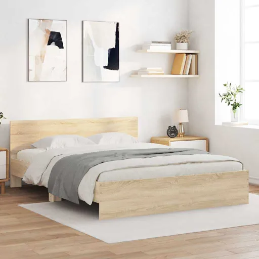 Estructura de Cama Con Cabecero Roble Sonoma 140x190 cm