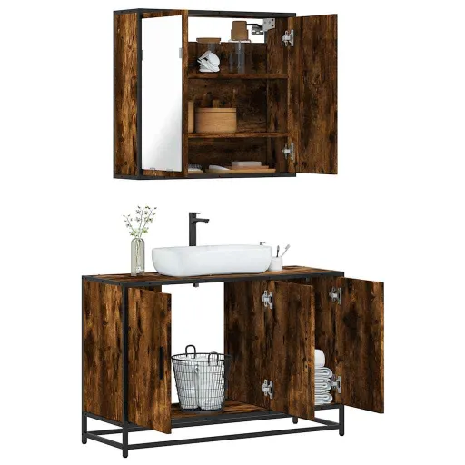 Set de Muebles Baño 2 Pzas Madera Contrachapada Roble Ahumado
