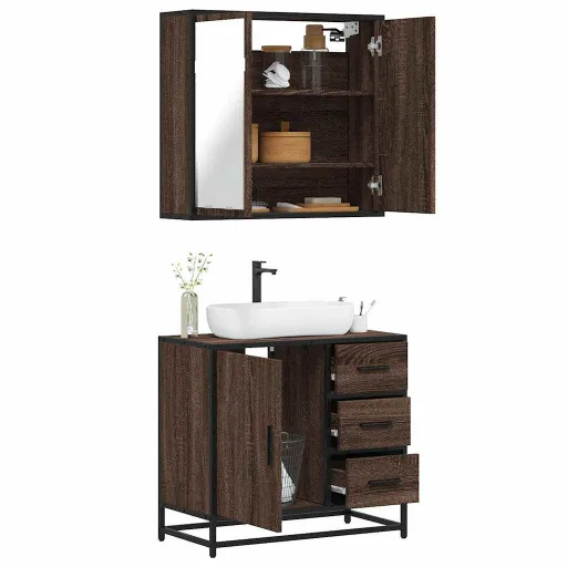 Set de Muebles Baño 2 Pzas Madera Contrachapada Marrón Roble