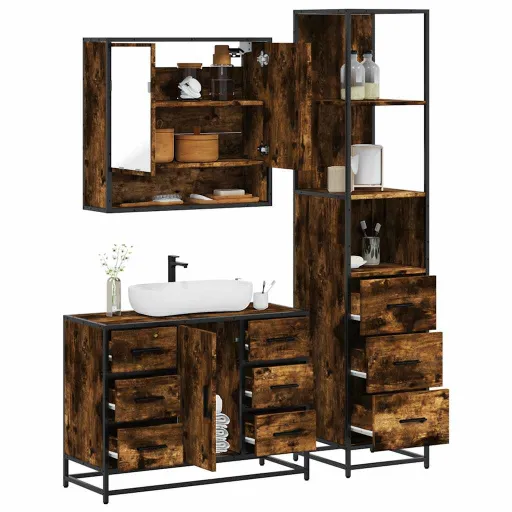 Set de Muebles Baño 3 Pzas Madera Contrachapada Roble Ahumado