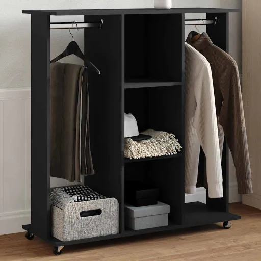 Armario Con Ruedas Madera Ingeniería Negro 102x38x110 cm