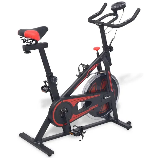 Bicicleta Estática Con Sensores de Pulso Negra y Roja