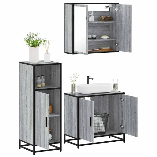 Set de Muebles de Baño 3 Pzas Madera Contrachapada Gris Sonoma