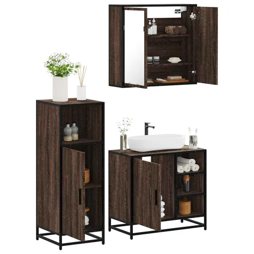 Set de Muebles Baño 3 Pzas Madera Contrachapada Roble Marrón