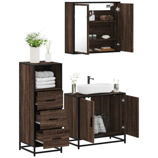 Set de Muebles Baño 3 Pzas Madera Contrachapada Roble Marrón