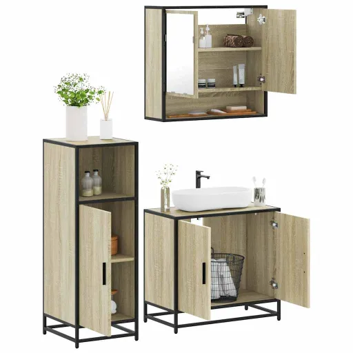 Set de Muebles de Baño 3 Pzas Madera Contrachapada Roble Sonoma