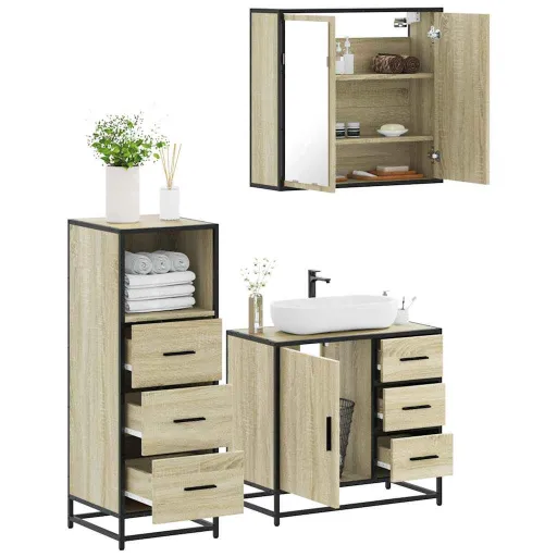 Set de Muebles de Baño 3 Pzas Madera Contrachapada Roble Sonoma