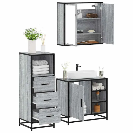 Set de Muebles de Baño 3 Pzas Madera Contrachapada Gris Sonoma