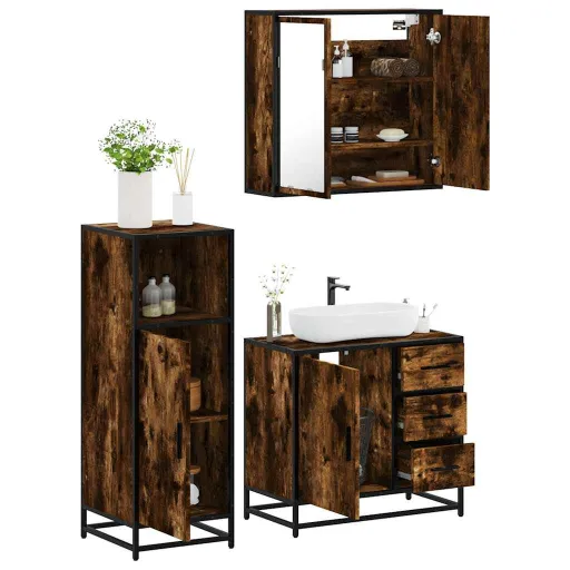 Set de Muebles Baño 3 Pzas Madera Contrachapada Roble Ahumado