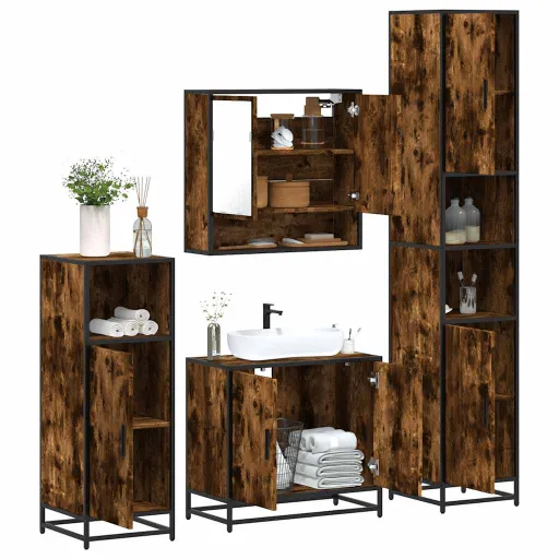 Set de Muebles Baño 4 Pzas Madera Contrachapada Roble Ahumado