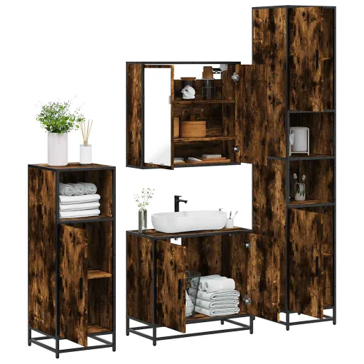Set de Muebles Baño 4 Pzas Madera Contrachapada Roble Ahumado