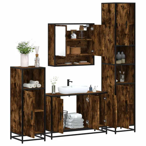 Set de Muebles Baño 4 Pzas Madera Contrachapada Roble Ahumado