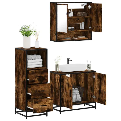 Set de Muebles Baño 3 Pzas Madera Contrachapada Roble Ahumado
