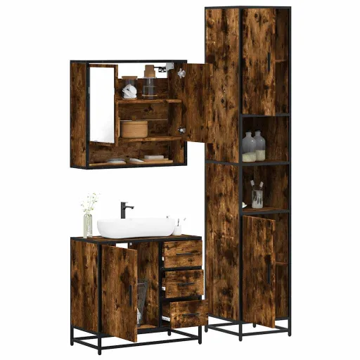 Set de Muebles Baño 3 Pzas Madera Contrachapada Roble Ahumado