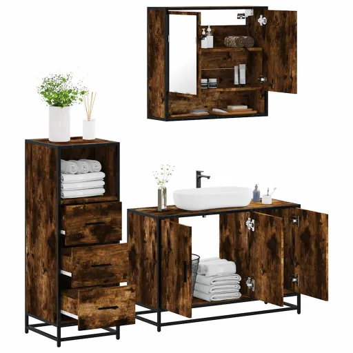 Set de Muebles Baño 3 Pzas Madera Contrachapada Roble Ahumado
