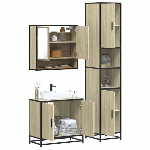 Set de Muebles de Baño 3 Pzas Madera Contrachapada Roble Sonoma