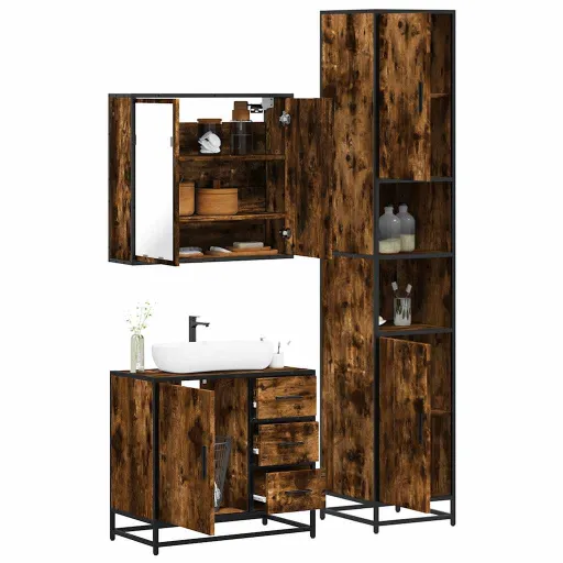Set de Muebles Baño 3 Pzas Madera Contrachapada Roble Ahumado