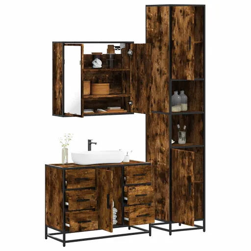 Set de Muebles Baño 3 Pzas Madera Contrachapada Roble Ahumado