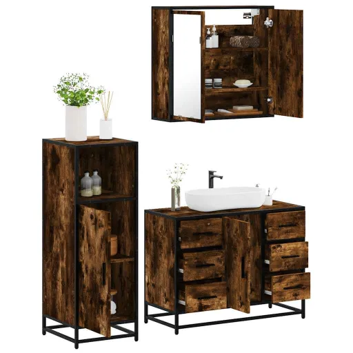 Set de Muebles Baño 3 Pzas Madera Contrachapada Roble Ahumado