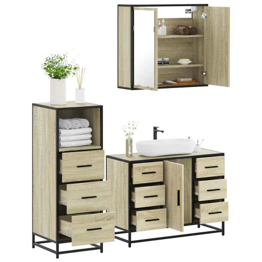 Set de Muebles de Baño 3 Pzas Madera Contrachapada Roble Sonoma