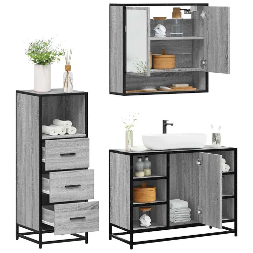 Set de Muebles de Baño 3 Pzas Madera Contrachapada Gris Sonoma